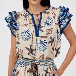 Ollari New York Cove Blouse The Under the Sea Print in Size Medium